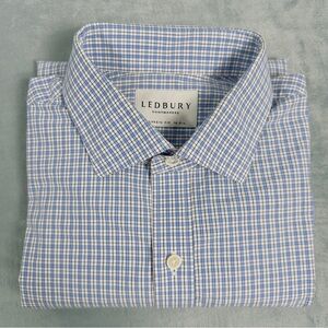 Ledbury Men's Blue and White Micro-Check Dress Shirt